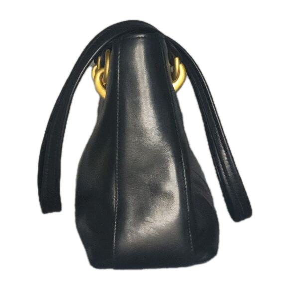 Vintage Tignanello Shoulder Bag Black Smooth All Leather Gold Ring Accents Chic - Picture 4 of 9